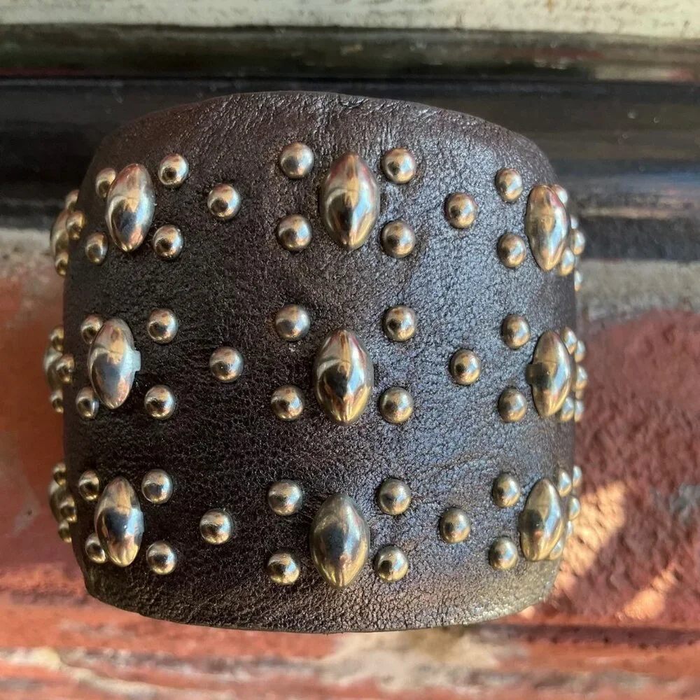 Sundance Catalog Colleen Cordero Wide Leather Cuff Bracelet w/ Sterling Studs - Picture 1 of 6